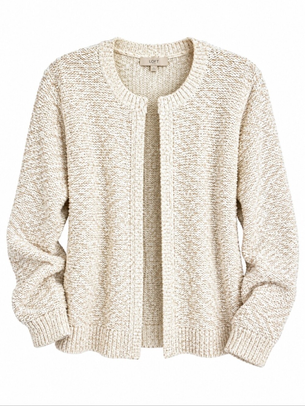 LOFT Cream Boucle Knit Cardigan Women’s XL Open Front Textured Sweater